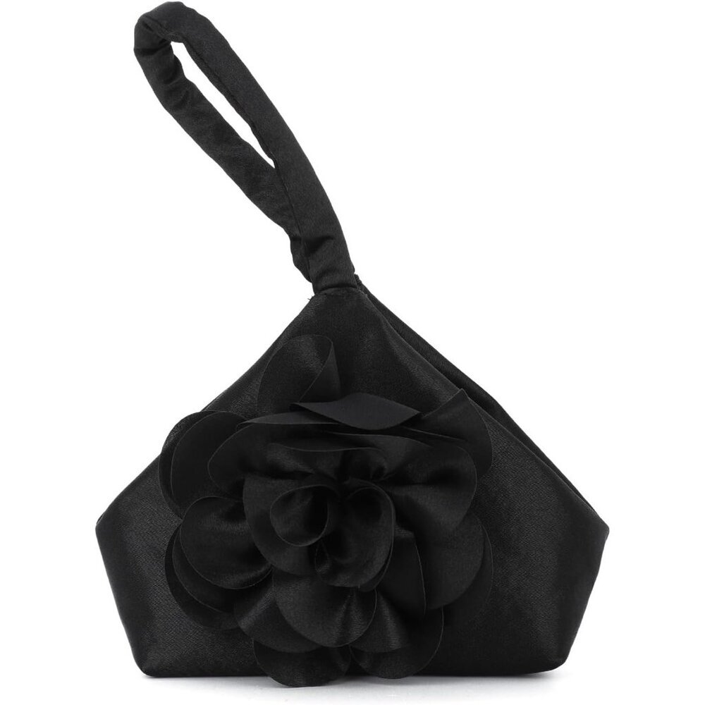 Women's Flower Clutch Purses Elegant Satin Wristlet Purse Weeding Party Handbag